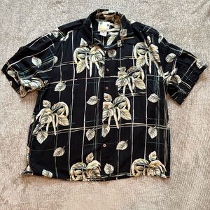 Banana‎ Cabana Men’s Silk Hawaiian Shirt XXL Black Leaf Print